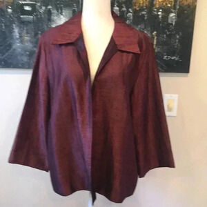 Chicos Open Front Shimmery Burgundy 3/4 Sleeves Collar Jacket-Size 3